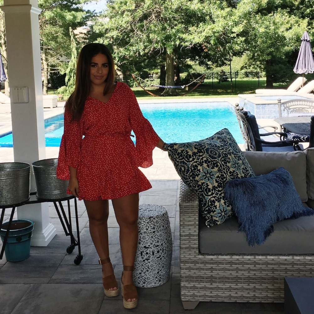 Red Polka Dot Ruffle Wrap Dress